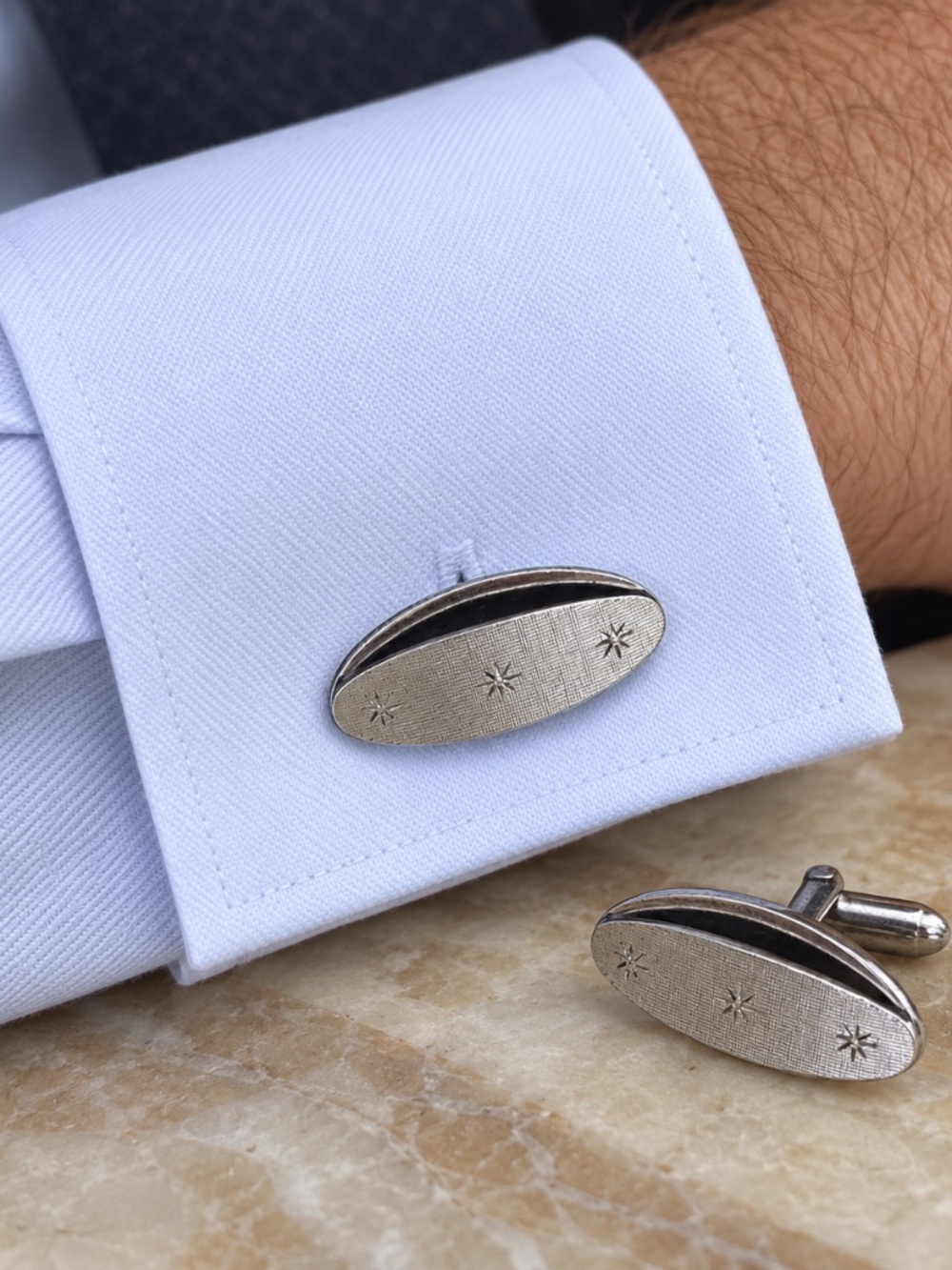 Vintage SWANK Starburst Silver Tone Cufflinks